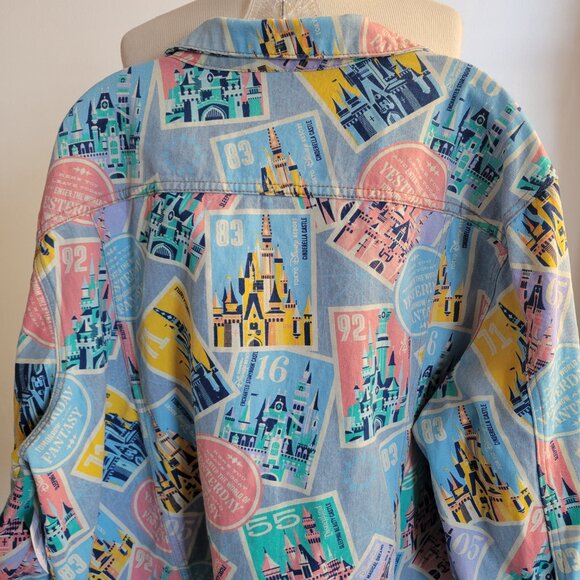 NWT - Castles of Disney Parks D23 Postage Stamps Denim Jacket (Size 2X) - Picture 12 of 16